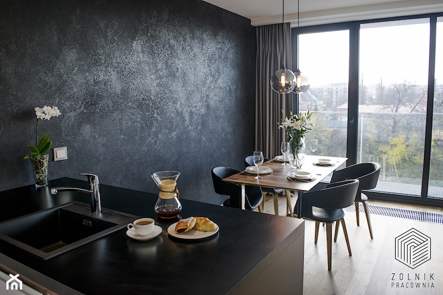 Apartamenty Kurkowa - Średnia czarna jadalnia w kuchni, styl nowoczesny - zdjęcie od Zolnik Pracownia