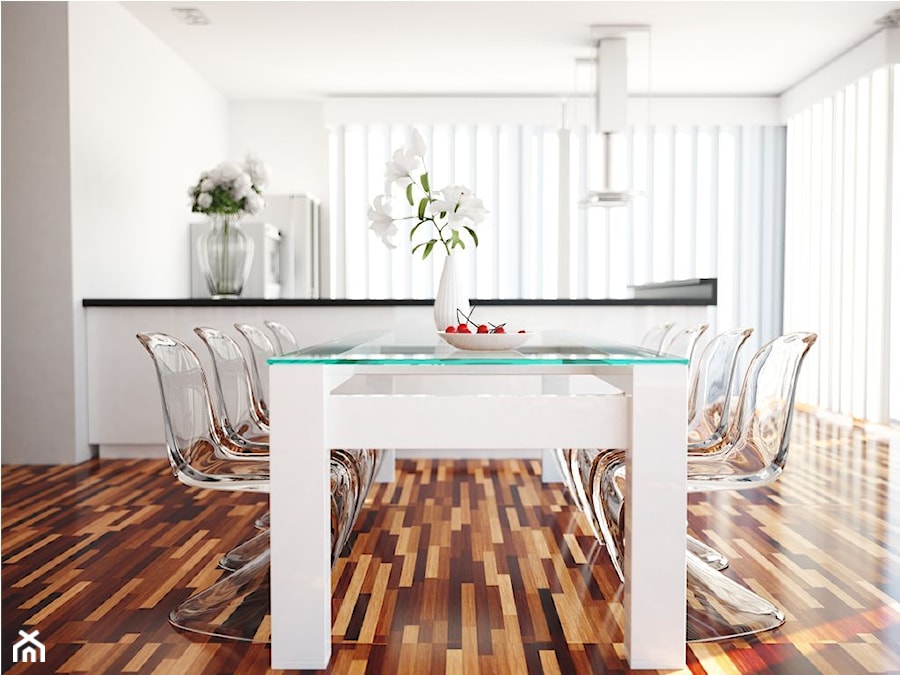 РROJECT LIVING ROOM - Średnia biała jadalnia w kuchni, styl minimalistyczny - zdjęcie od Definline
