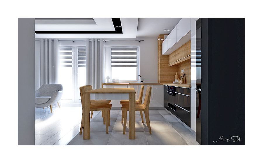 Salon z kuchnią - Kuchnia, styl skandynawski - zdjęcie od Crystal Studio Design