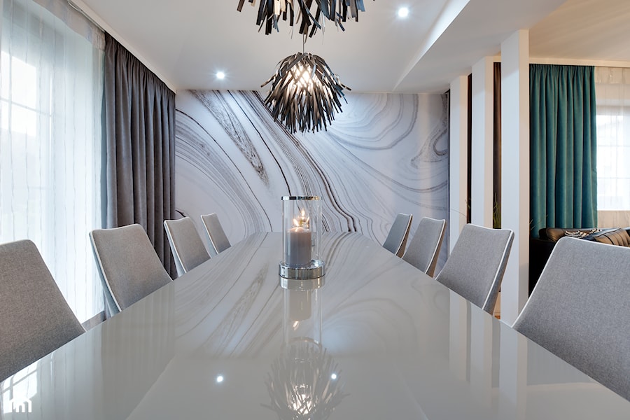 SALON - Duża biała jadalnia, styl nowoczesny - zdjęcie od marmo Design Projektowanie wnętrz