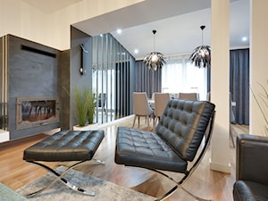 SALON - Średnia beżowa czarna jadalnia w salonie, styl nowoczesny - zdjęcie od marmo Design Projektowanie wnętrz