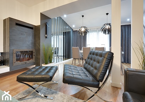 SALON - Średnia beżowa czarna jadalnia w salonie, styl nowoczesny - zdjęcie od marmo Design Projektowanie wnętrz