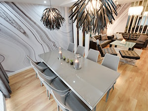 SALON - Duża szara jadalnia w salonie, styl nowoczesny - zdjęcie od marmo Design Projektowanie wnętrz