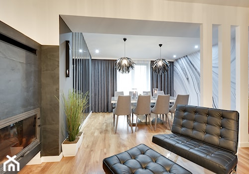 SALON - Duża biała szara jadalnia w salonie, styl nowoczesny - zdjęcie od marmo Design Projektowanie wnętrz