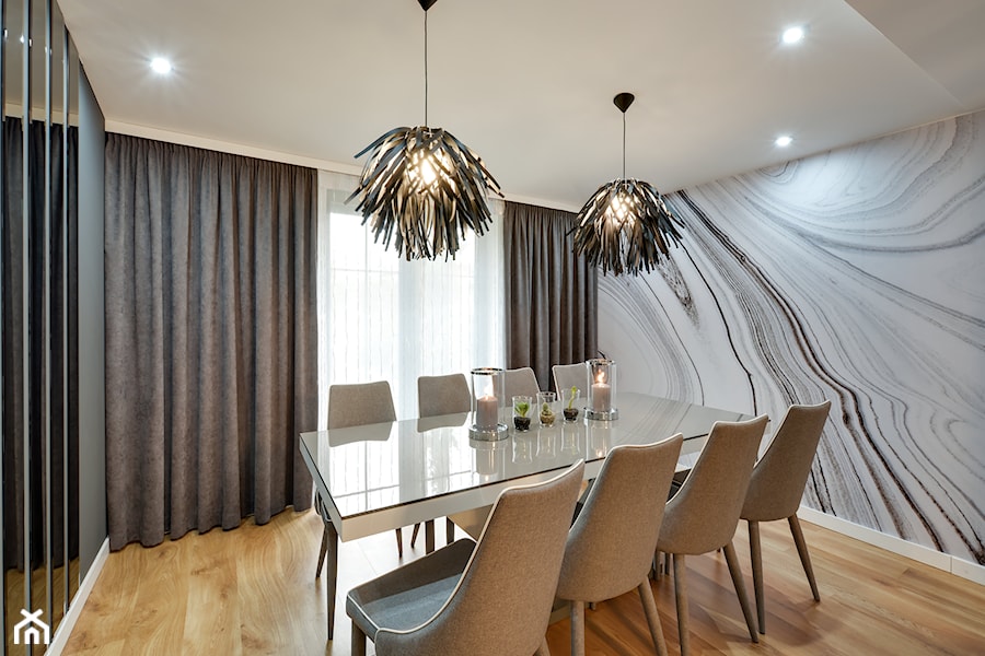 SALON - Duża szara jadalnia jako osobne pomieszczenie, styl nowoczesny - zdjęcie od marmo Design Projektowanie wnętrz
