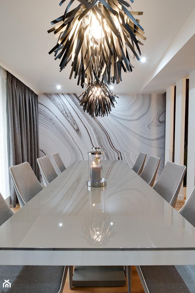 SALON - Duża beżowa jadalnia jako osobne pomieszczenie, styl nowoczesny - zdjęcie od marmo Design Projektowanie wnętrz