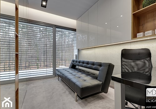Kuchnia otwarta - Średnie w osobnym pomieszczeniu z sofą szare biuro, styl nowoczesny - zdjęcie od marmo Design Projektowanie wnętrz