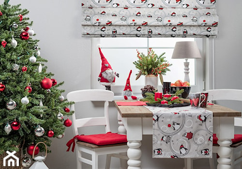roleta rzymska z kolekcji tkanin christmas, stół, krzesło, bieżnik, lampion, lampa, świeta, świąteczne dekoracje - zdjęcie od Dekoria.pl