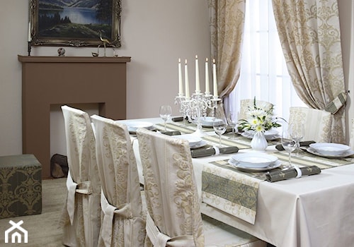 Średnia beżowa brązowa jadalnia jako osobne pomieszczenie, styl tradycyjny - zdjęcie od Dekoria.pl