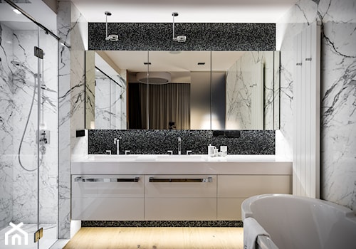 APARTAMENT POWISLE - Średnia jako pokój kąpielowy z dwoma umywalkami z punktowym oświetleniem łazienka, styl nowoczesny - zdjęcie od Republika Architektury