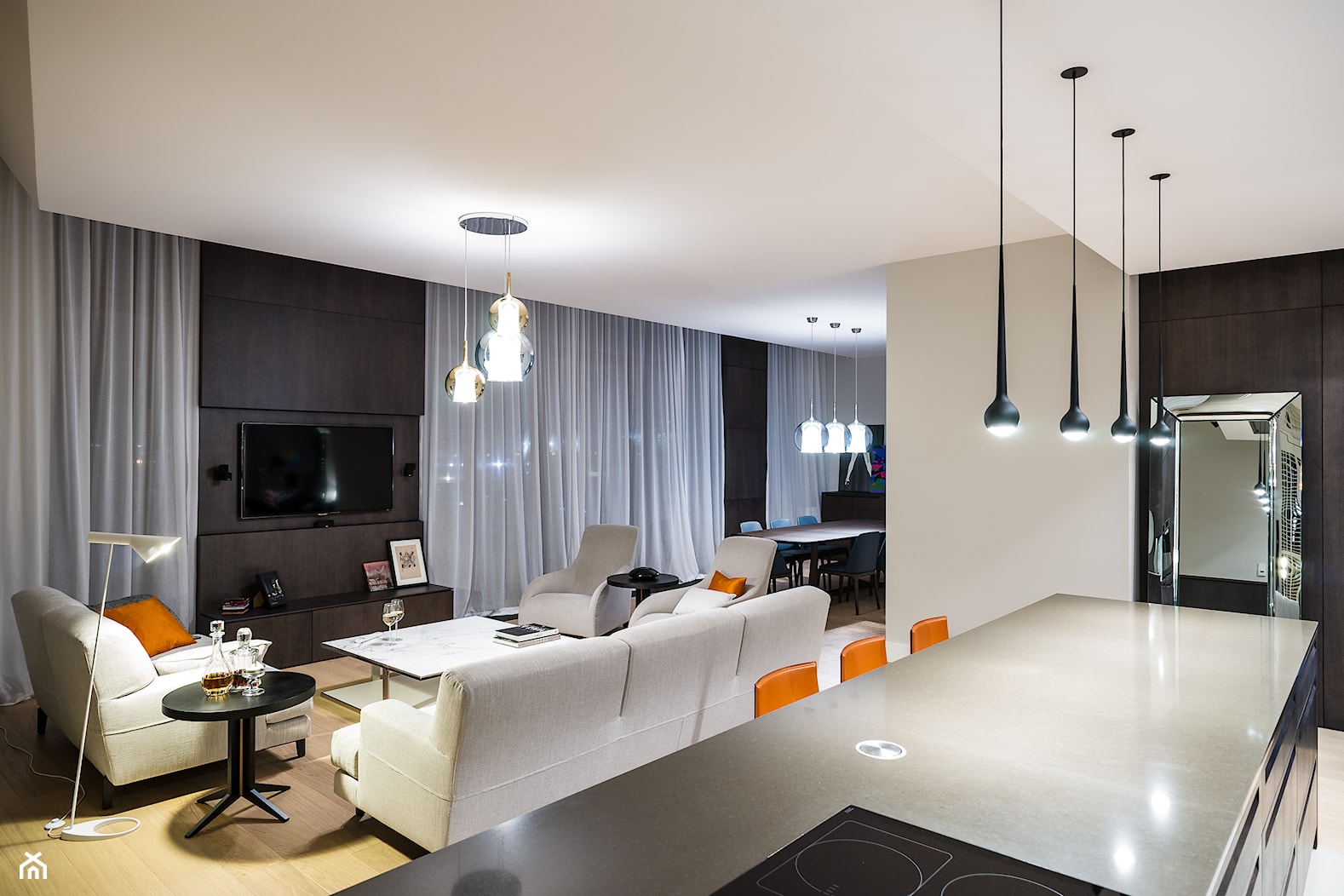 APARTAMENT POWISLE - Średni biały czarny salon z kuchnią z jadalnią, styl nowoczesny - zdjęcie od Republika Architektury - Homebook