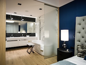 APARTAMENT POWISLE - Mała bez okna z dwoma umywalkami z punktowym oświetleniem łazienka, styl nowoczesny - zdjęcie od Republika Architektury