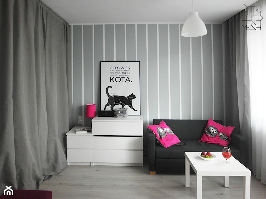 Mieszkanie singielki M_58 Wrocław - Mały biały szary salon, styl nowoczesny - zdjęcie od MESH