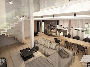 Dom w nowoczesnym stylu - Duży szary salon z antresolą, styl nowoczesny - zdjęcie od MKdesigner