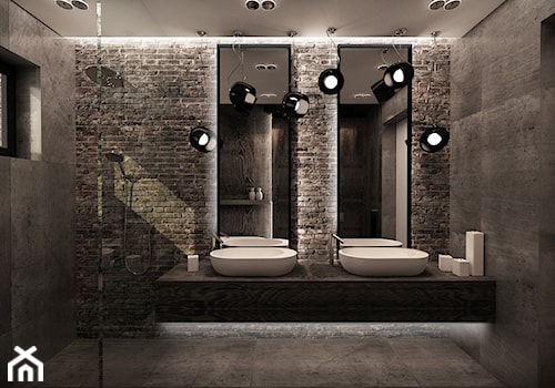 DOM POD WARSZAWĄ - Średnia na poddaszu z dwoma umywalkami łazienka z oknem, styl nowoczesny - zdjęcie od MKdesigner