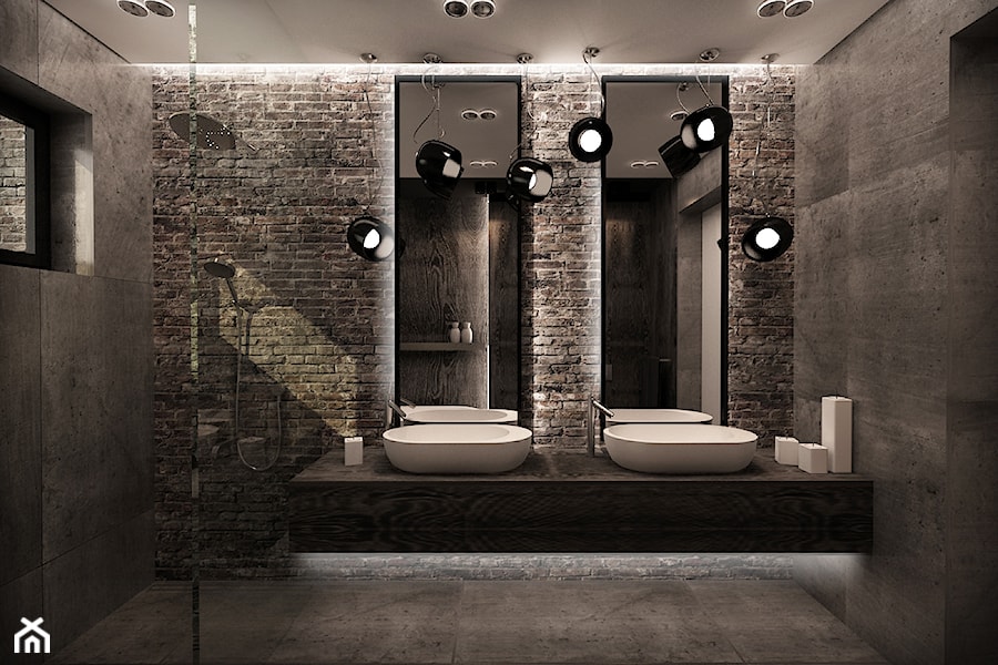 DOM POD WARSZAWĄ - Średnia na poddaszu z dwoma umywalkami łazienka z oknem, styl nowoczesny - zdjęcie od MKdesigner