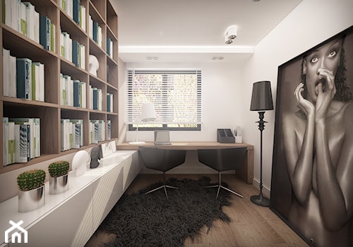 DOM POD WARSZAWĄ - Średnie w osobnym pomieszczeniu z zabudowanym biurkiem beżowe biuro, styl nowoczesny - zdjęcie od MKdesigner