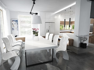 MIESZKANIE Z RZEŹBĄ - Duża biała jadalnia w kuchni, styl nowoczesny - zdjęcie od MKdesigner
