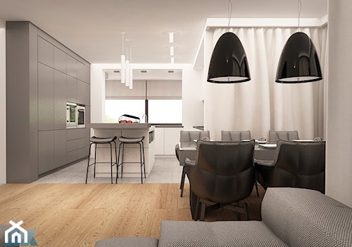 URZĄDZONE NA SZARO - Mały szary salon z kuchnią z jadalnią, styl nowoczesny - zdjęcie od MKdesigner
