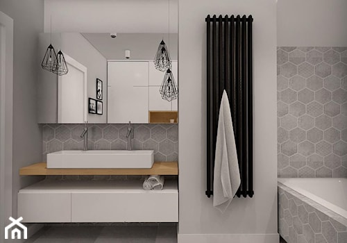 DOM DLA CZTEROOSOBOWEJ RODZINY - Średnia z dwoma umywalkami łazienka, styl skandynawski - zdjęcie od MKdesigner