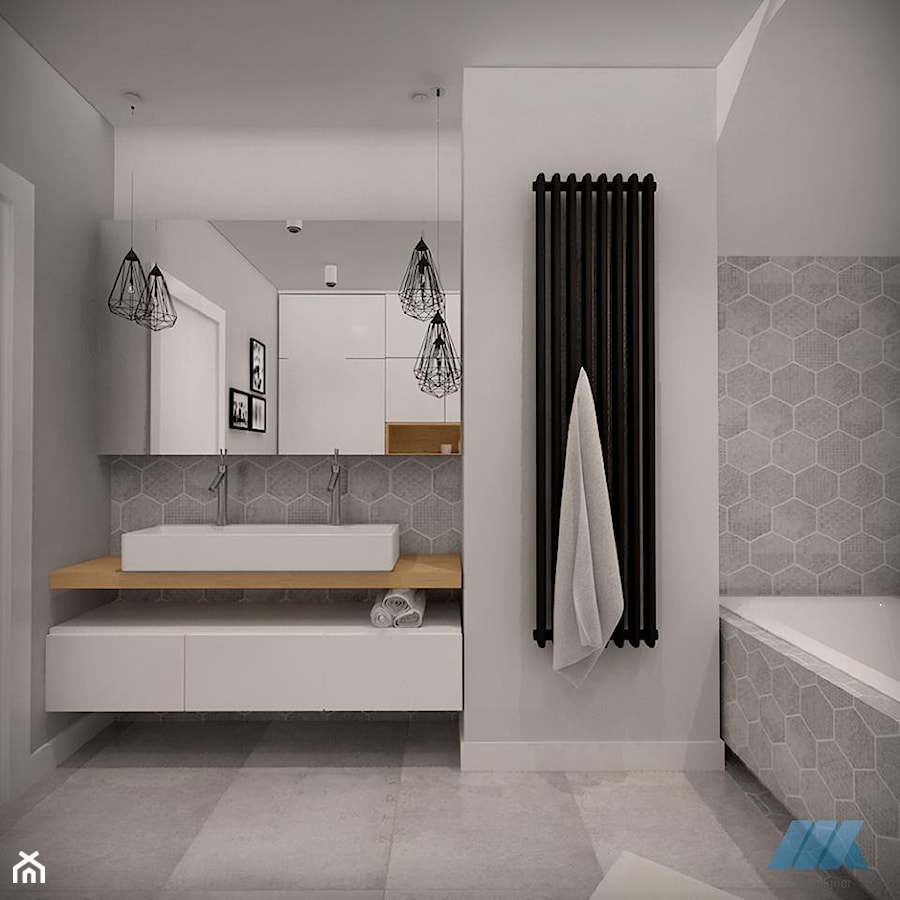 DOM DLA CZTEROOSOBOWEJ RODZINY - Średnia z dwoma umywalkami łazienka, styl skandynawski - zdjęcie od MKdesigner