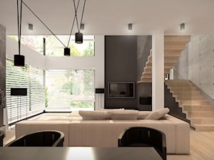 Z NOWY ROKIEM NOWYM KROKIEM - Duży beżowy biały czarny szary salon z jadalnią, styl nowoczesny - zdjęcie od MKdesigner