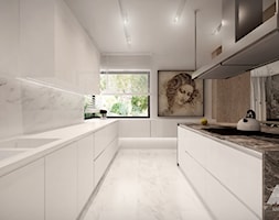 Dom w nowoczesnym stylu - Duża otwarta z kamiennym blatem biała z zabudowaną lodówką z podblatowym z ... - zdjęcie od MKdesigner - Homebook