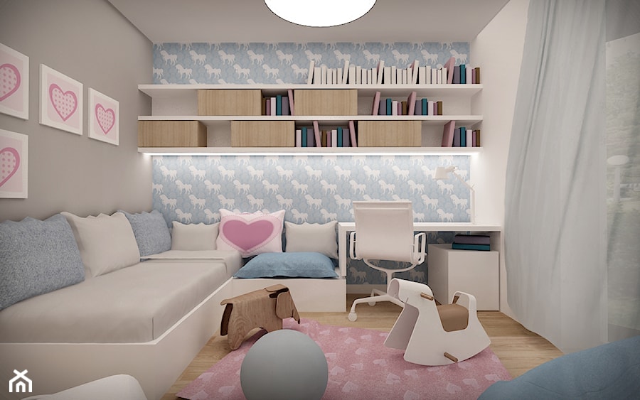 RODZINNY DOM POD WARSZAWĄ - Średni szary niebieski pokój dziecka dla dziecka dla chłopca dla dziewczynki, styl nowoczesny - zdjęcie od MKdesigner