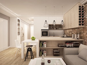 MIESZKANIE W ŁOMIANKACH - Mała biała szara jadalnia w salonie w kuchni, styl nowoczesny - zdjęcie od MKdesigner