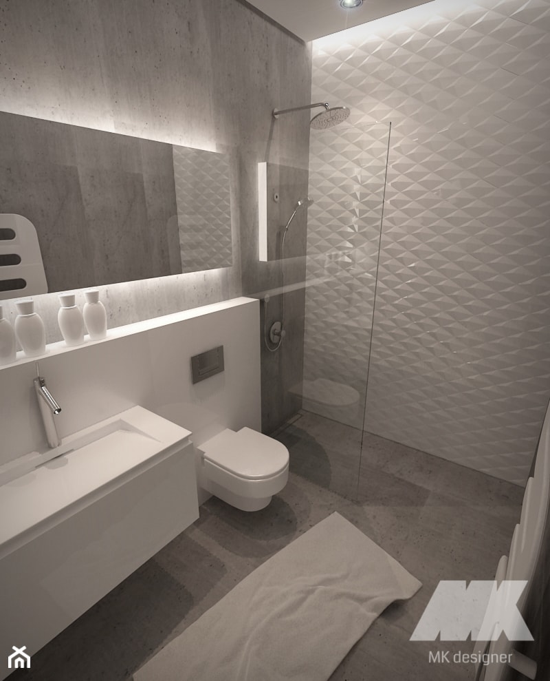 Dom w nowoczesnym stylu - Mała bez okna z lustrem łazienka, styl nowoczesny - zdjęcie od MKdesigner