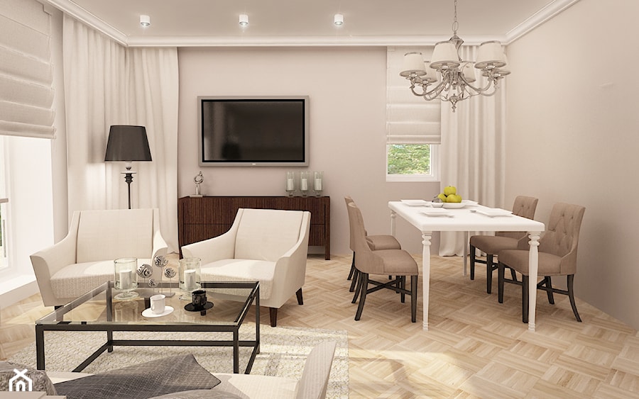 Mieszkanie w stylu glamour - Średni beżowy salon z jadalnią, styl glamour - zdjęcie od MKdesigner