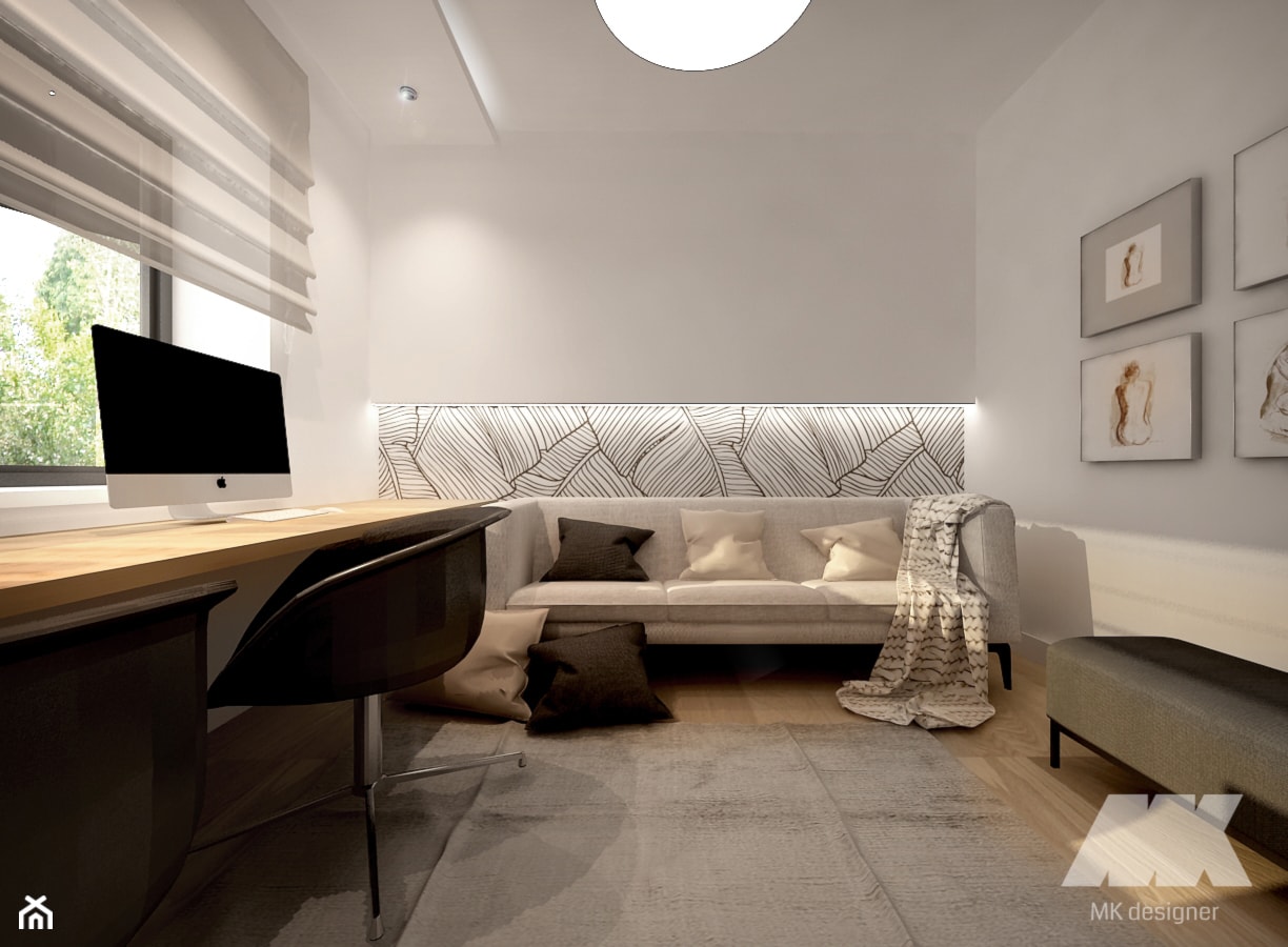 Dom w nowoczesnym stylu - Średnie w osobnym pomieszczeniu z sofą szare biuro, styl nowoczesny - zdjęcie od MKdesigner - Homebook
