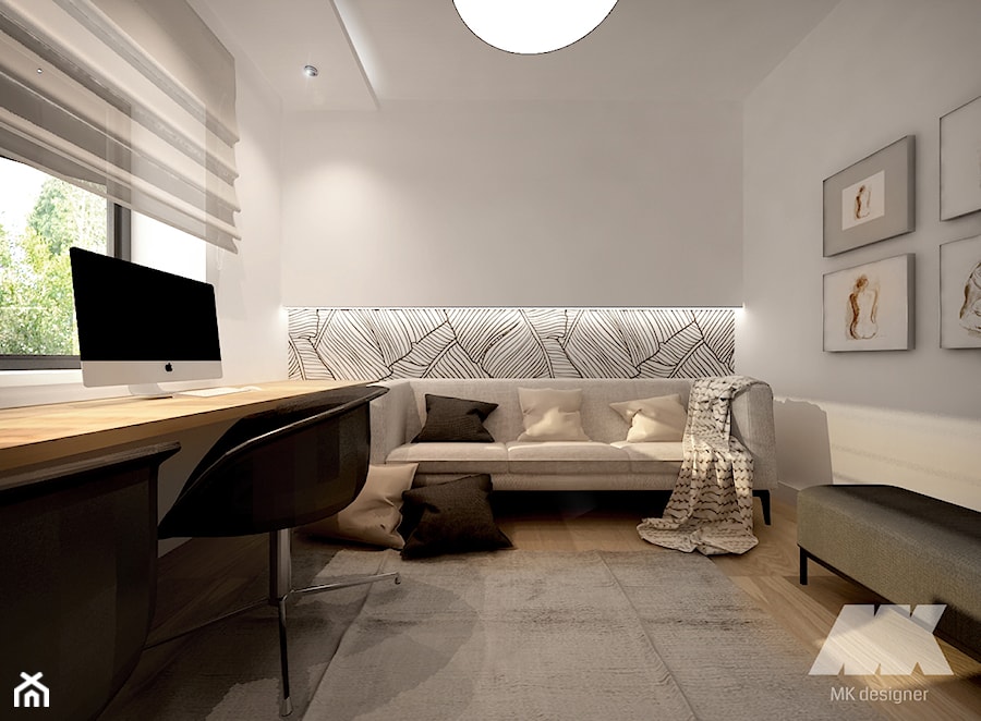 Dom w nowoczesnym stylu - Średnie w osobnym pomieszczeniu z sofą szare biuro, styl nowoczesny - zdjęcie od MKdesigner