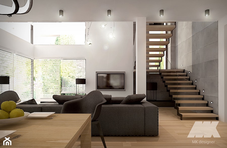 Dom w nowoczesnym stylu - Średni szary salon z jadalnią, styl nowoczesny - zdjęcie od MKdesigner