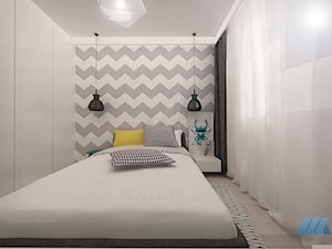 DOM W SKANDYNAWSKIM STYLU - Średnia biała szara sypialnia, styl skandynawski - zdjęcie od MKdesigner