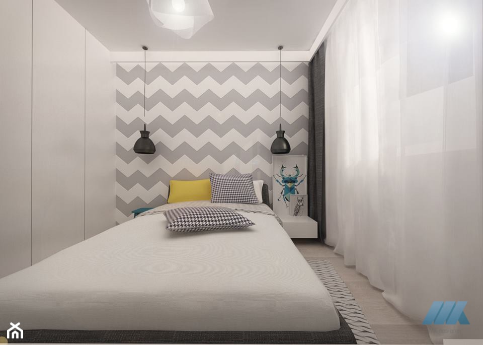 DOM W SKANDYNAWSKIM STYLU - Średnia biała szara sypialnia, styl skandynawski - zdjęcie od MKdesigner - Homebook