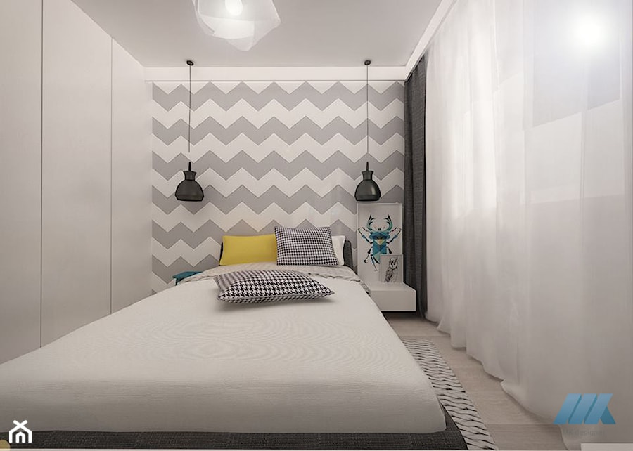 DOM W SKANDYNAWSKIM STYLU - Średnia biała szara sypialnia, styl skandynawski - zdjęcie od MKdesigner