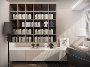 DOM POD WARSZAWĄ - Małe z zabudowanym biurkiem białe biuro, styl nowoczesny - zdjęcie od MKdesigner