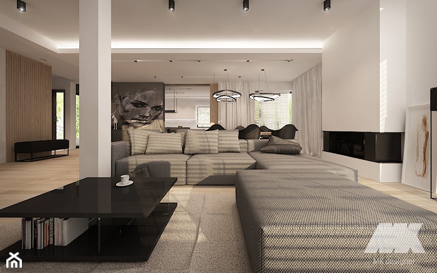 Dom w nowoczesnym stylu - Duży beżowy biały salon, styl nowoczesny - zdjęcie od MKdesigner