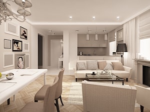 Mieszkanie w stylu glamour - Średni beżowy biały salon z kuchnią z jadalnią, styl glamour - zdjęcie od MKdesigner