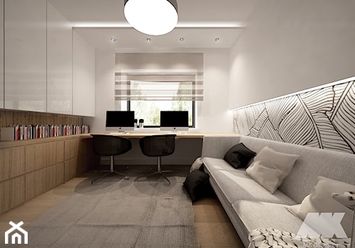 Dom w nowoczesnym stylu - Średnie w osobnym pomieszczeniu z sofą z zabudowanym biurkiem szare biuro, styl nowoczesny - zdjęcie od MKdesigner