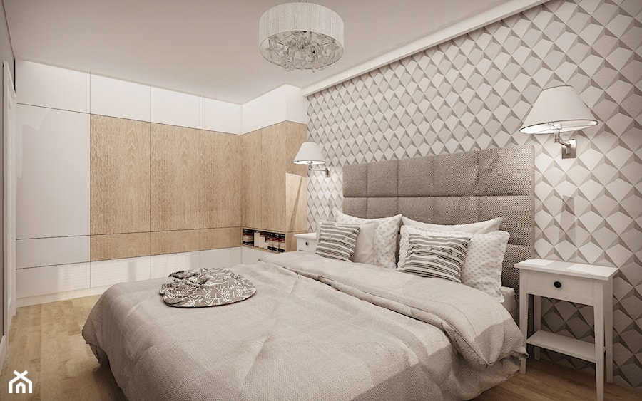 MIESZKANIE W ŁOMIANKACH - Duża biała szara sypialnia, styl nowoczesny - zdjęcie od MKdesigner