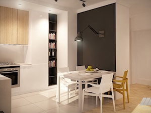 MIESZKANIE 47M2 NA WARSZAWSKIEJ WOLI - Średnia biała czarna szara jadalnia w kuchni, styl nowoczesny - zdjęcie od MKdesigner