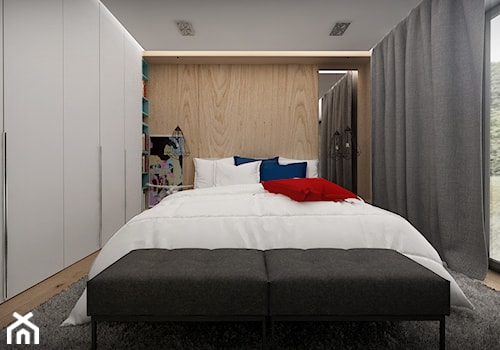 PODWARSZAWSKI DOM - HARMONIA I PROSTOTA - Średnia sypialnia z balkonem / tarasem, styl nowoczesny - zdjęcie od MKdesigner