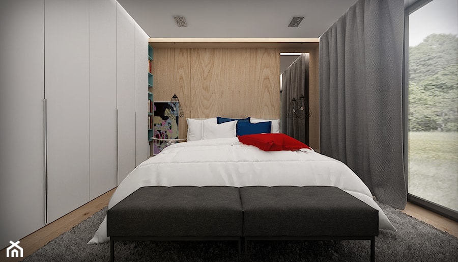 PODWARSZAWSKI DOM - HARMONIA I PROSTOTA - Średnia sypialnia z balkonem / tarasem, styl nowoczesny - zdjęcie od MKdesigner