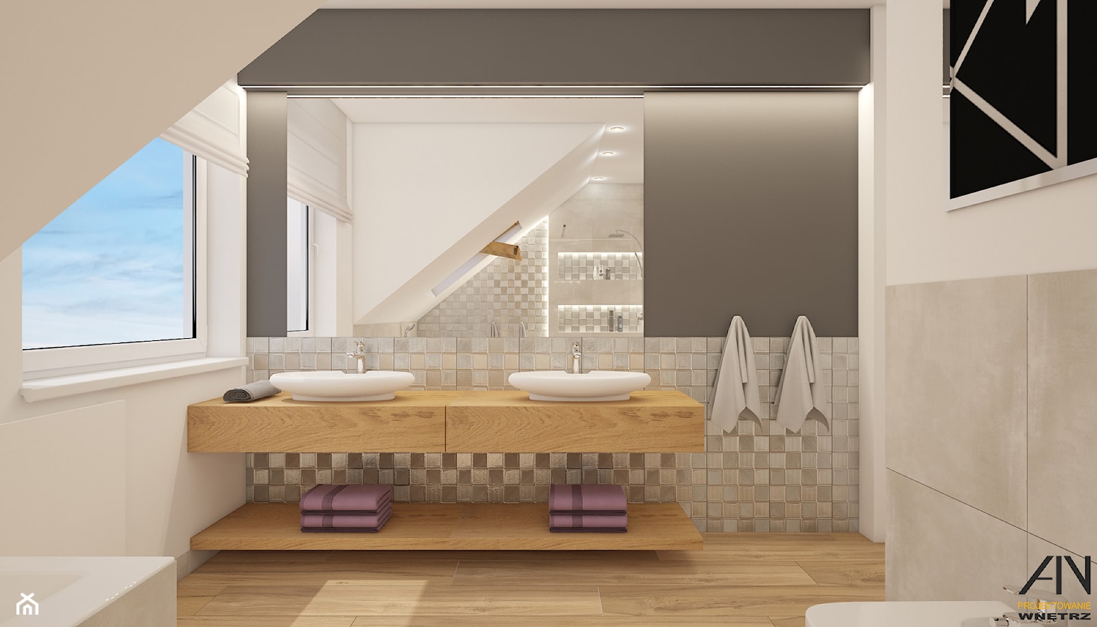 łazienka z drewnem - zdjęcie od AIN projektowanie wnętrz - Homebook