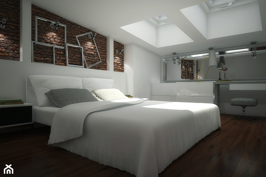 poddasze - Sypialnia, styl industrialny - zdjęcie od AIN projektowanie wnętrz