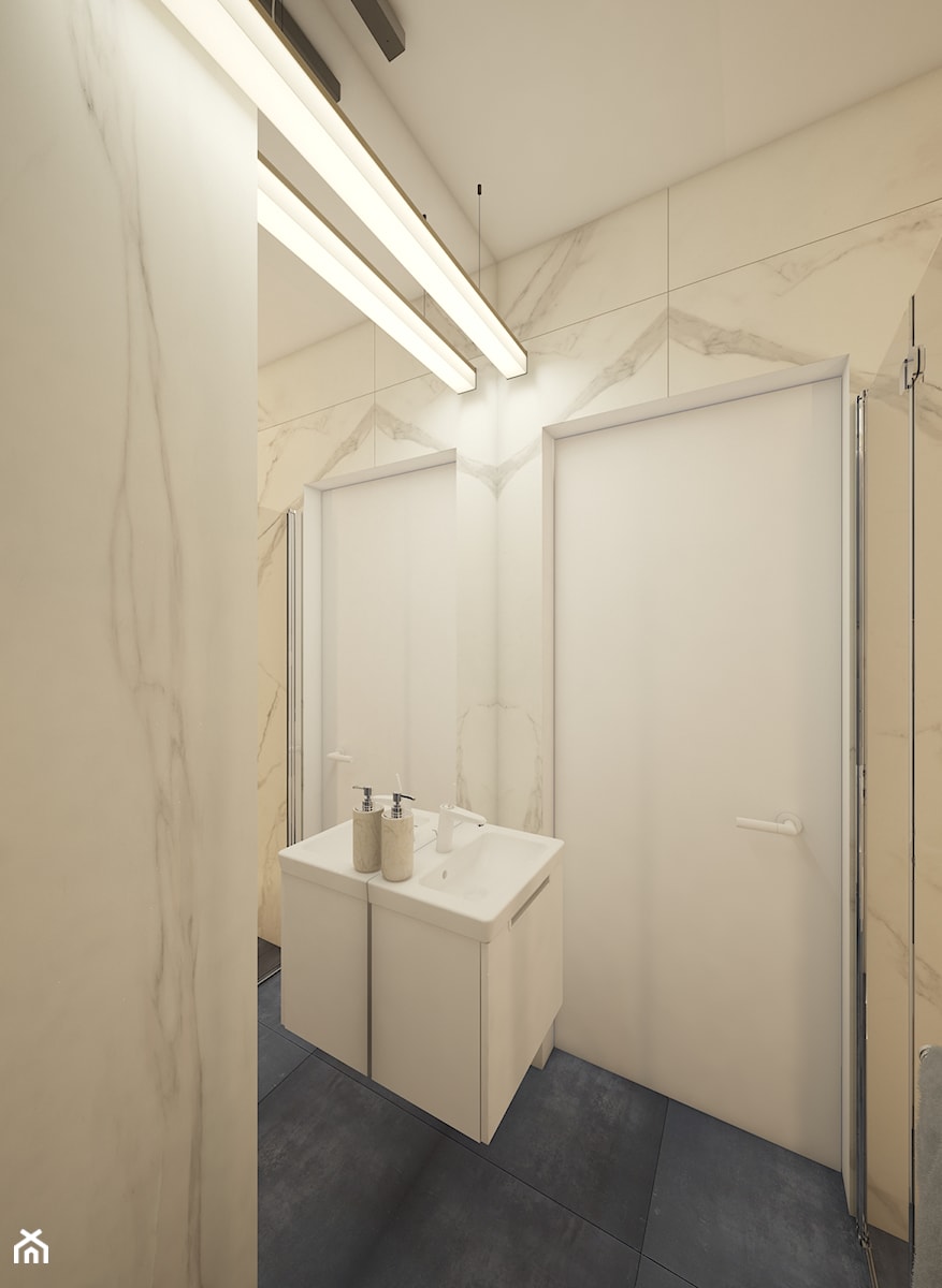 Mieszkanie na Woli c.d.- łazienka z prysznicem - zdjęcie od AIN projektowanie wnętrz