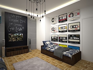 pokój rodzeństwa - Średni biały czarny szary pokój dziecka dla nastolatka dla chłopca dla dziewczynki, styl industrialny - zdjęcie od AIN projektowanie wnętrz