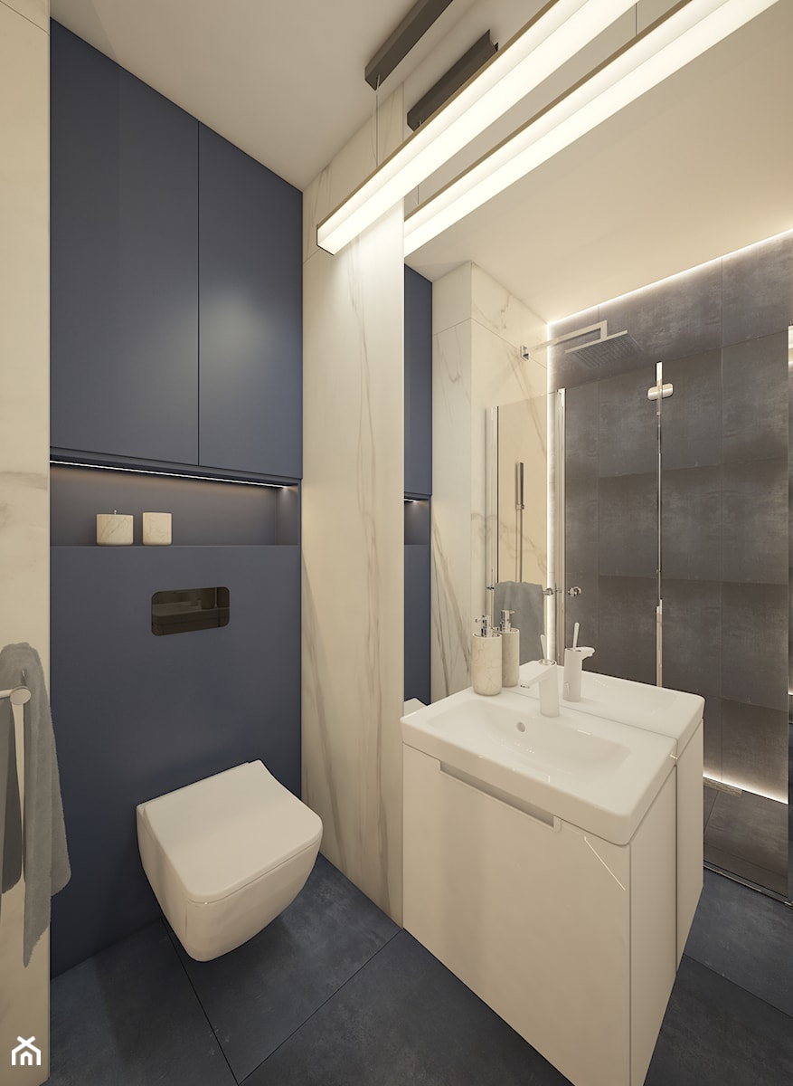 Mieszkanie na Woli c.d.- łazienka z prysznicem - zdjęcie od AIN projektowanie wnętrz